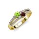 3 - Zaira Peridot and Red Garnet with Side Diamonds Split Shank Ring 