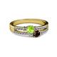 2 - Zaira Peridot and Red Garnet with Side Diamonds Split Shank Ring 