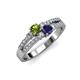 3 - Zaira Peridot and Blue Sapphire with Side Diamonds Split Shank Ring 