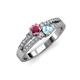 3 - Zaira Rhodolite Garnet and Aquamarine with Side Diamonds Split Shank Ring 