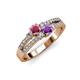 3 - Zaira Rhodolite Garnet and Amethyst with Side Diamonds Split Shank Ring 