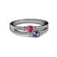 2 - Zaira Rhodolite Garnet and Iolite with Side Diamonds Split Shank Ring 