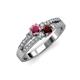 3 - Zaira Rhodolite and Red Garnet with Side Diamonds Split Shank Ring 
