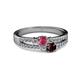 2 - Zaira Rhodolite and Red Garnet with Side Diamonds Split Shank Ring 
