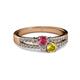 2 - Zaira Rhodolite Garnet and Yellow Sapphire with Side Diamonds Split Shank Ring 