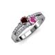 3 - Zaira Red Garnet and Pink Sapphire with Side Diamonds Split Shank Ring 