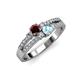 3 - Zaira Red Garnet and Aquamarine with Side Diamonds Split Shank Ring 