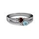 2 - Zaira Red Garnet and Aquamarine with Side Diamonds Split Shank Ring 