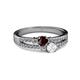 2 - Zaira Red Garnet and White Sapphire with Side Diamonds Split Shank Ring 