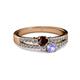 2 - Zaira Red Garnet and Tanzanite with Side Diamonds Split Shank Ring 