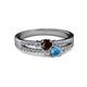 2 - Zaira Red Garnet and Blue Topaz with Side Diamonds Split Shank Ring 