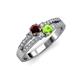 3 - Zaira Red Garnet and Peridot with Side Diamonds Split Shank Ring 