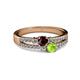 2 - Zaira Red Garnet and Peridot with Side Diamonds Split Shank Ring 