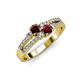 3 - Zaira Red Garnet and Ruby with Side Diamonds Split Shank Ring 
