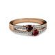 2 - Zaira Red Garnet and Ruby with Side Diamonds Split Shank Ring 