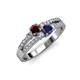 3 - Zaira Red Garnet and Blue Sapphire with Side Diamonds Split Shank Ring 