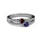 2 - Zaira Red Garnet and Blue Sapphire with Side Diamonds Split Shank Ring 