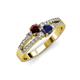 3 - Zaira Red Garnet and Blue Sapphire with Side Diamonds Split Shank Ring 