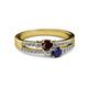 2 - Zaira Red Garnet and Blue Sapphire with Side Diamonds Split Shank Ring 