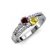 3 - Zaira Red Garnet and Yellow Sapphire with Side Diamonds Split Shank Ring 