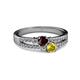 2 - Zaira Red Garnet and Yellow Sapphire with Side Diamonds Split Shank Ring 