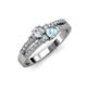 3 - Zaira Diamond and Aquamarine with Side Diamonds Split Shank Ring 