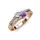 3 - Zaira Diamond and Amethyst with Side Diamonds Split Shank Ring 