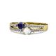 1 - Zaira Blue and White Sapphire with Side Diamonds Split Shank Ring 
