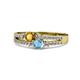 1 - Zaira Citrine and Blue Topaz with Side Diamonds Split Shank Ring 