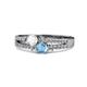 1 - Zaira White Sapphire and Blue Topaz with Side Diamonds Split Shank Ring 