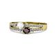 1 - Zaira White Sapphire and Red Garnet with Side Diamonds Split Shank Ring 