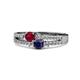 1 - Zaira Ruby and Blue Sapphire with Side Diamonds Split Shank Ring 