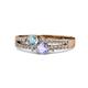 1 - Zaira Aquamarine and Tanzanite with Side Diamonds Split Shank Ring 