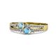 1 - Zaira Aquamarine and Blue Topaz with Side Diamonds Split Shank Ring 