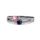 1 - Zaira Pink Tourmaline and Blue Sapphire with Side Diamonds Split Shank Ring 