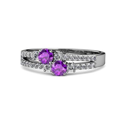 Zaira Amethyst with Side Diamonds Split Shank Ring