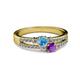 2 - Zaira Blue Topaz and Amethyst with Side Diamonds Split Shank Ring 