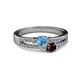 2 - Zaira Blue Topaz and Red Garnet with Side Diamonds Split Shank Ring 