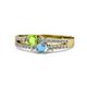 1 - Zaira Peridot and Blue Topaz with Side Diamonds Split Shank Ring 