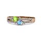 1 - Zaira Peridot and Blue Topaz with Side Diamonds Split Shank Ring 