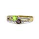 1 - Zaira Peridot and Red Garnet with Side Diamonds Split Shank Ring 