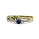 1 - Zaira Peridot and Blue Sapphire with Side Diamonds Split Shank Ring 