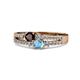 1 - Zaira Red Garnet and Blue Topaz with Side Diamonds Split Shank Ring 