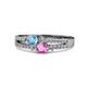1 - Zaira Blue Topaz and Pink Sapphire with Side Diamonds Split Shank Ring 