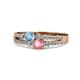 1 - Zaira Blue Topaz and Pink Tourmaline with Side Diamonds Split Shank Ring 