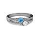2 - Zaira Blue Topaz and White Sapphire with Side Diamonds Split Shank Ring 
