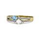 1 - Zaira Blue Topaz and White Sapphire with Side Diamonds Split Shank Ring 
