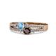 1 - Zaira Blue Topaz and Red Garnet with Side Diamonds Split Shank Ring 