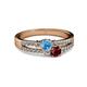 2 - Zaira Blue Topaz and Ruby with Side Diamonds Split Shank Ring 
