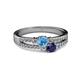 2 - Zaira Blue Topaz and Blue Sapphire with Side Diamonds Split Shank Ring 